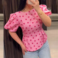 european and american women's clothing - new summer collection: casual, loose-fit, bubble sleeve polka dot top