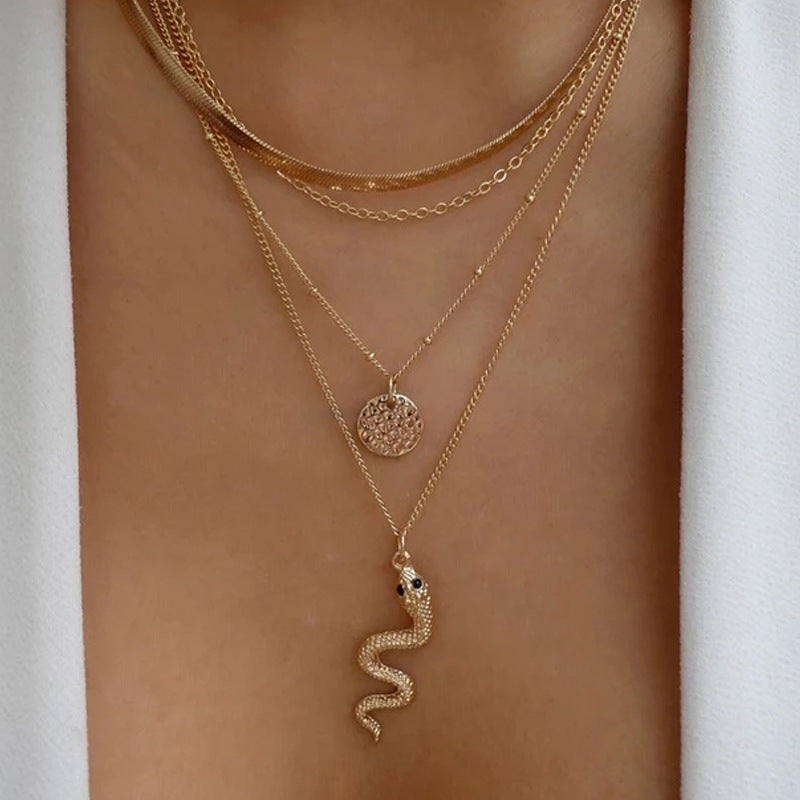 Wholesale gold-plated crystal snake necklace - new european and american style cross-border banquet jewelry set - fashionable and unique multi-layer necklace for women