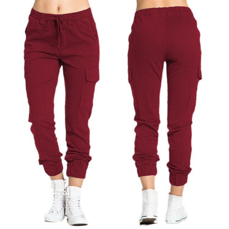 fashion cross-border   women's pants workwear casual elastic waist thin side pockets pants women's pants