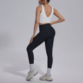 pure color double-sided brocade v-shaped beautiful back breathable tight-fitting yoga suit sports running fitness two-piece set for women