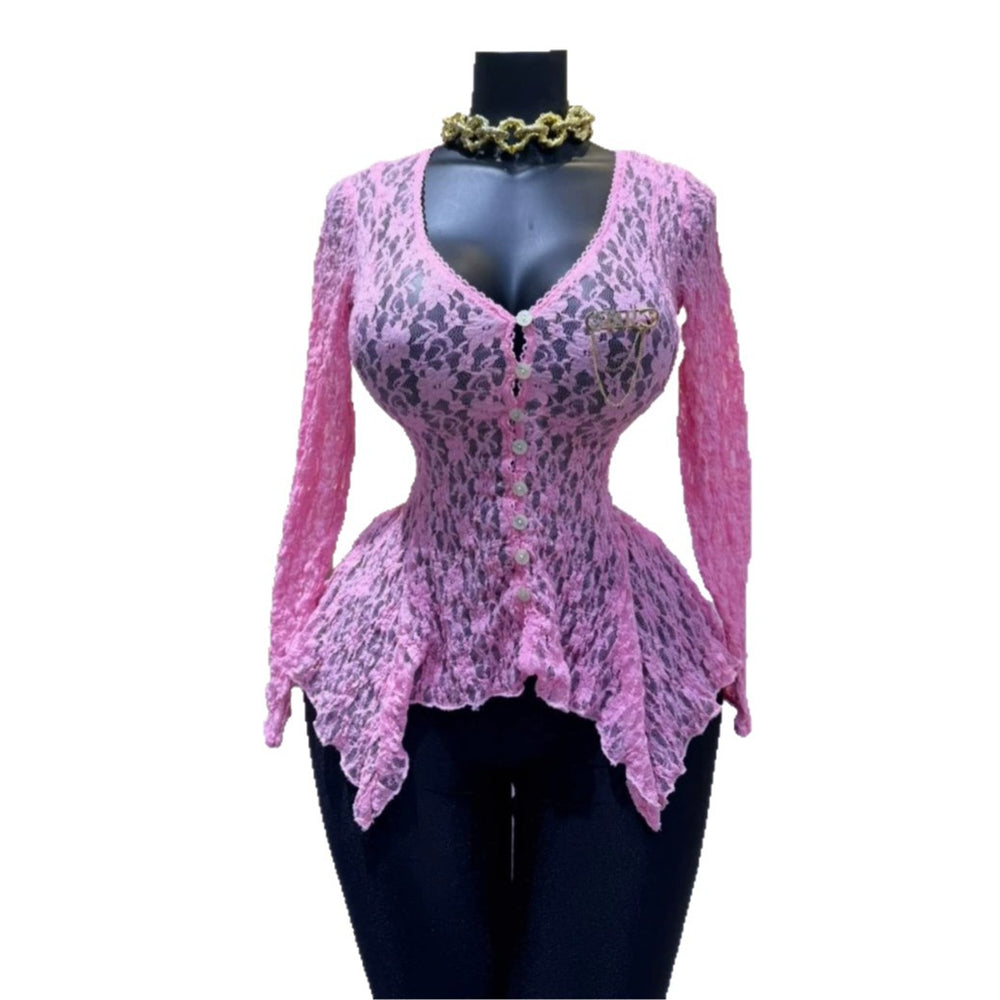 European and american cross-border women's fashion:  autumn new arrivals - sexy and elegant hollow-out lace irregular long-sleeve shirt/t-shirt for women
