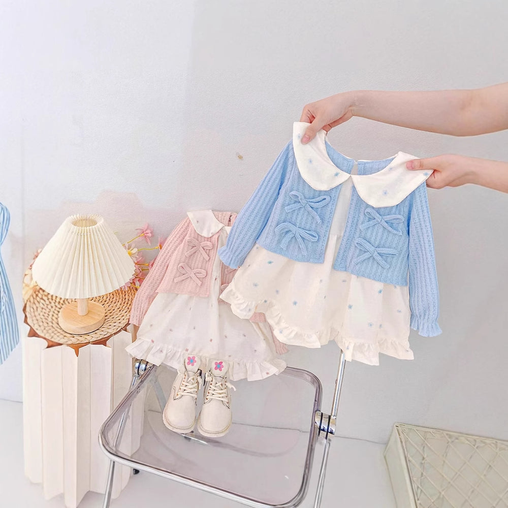 Girls' spring dress: new stylish cardigan dress, first birthday baby gown, children's princess dress set for spring and autumn