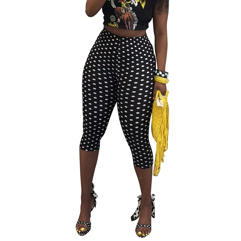 ins same style european and american clothing new arrivalfashioneasiest for match polka dot printing style mid-waist tight casual