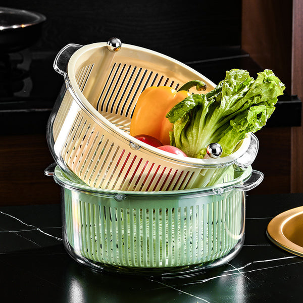 Drain basket Simple kitchen Double-layer washing vegetable basket Fruit and vegetable drain basket Kitchen washing basin Vegetable and vegetable throw basket Rotation