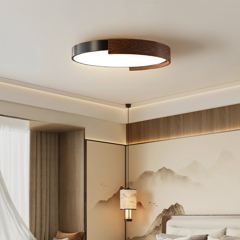 Wabi sandy wind walnut color bedroom ceiling light retro eye protection master bedroom room lamp round medieval study light