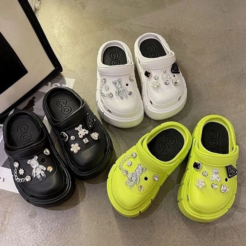 Baotou shoes heightenedthick solecute crocs women's summer slippers crocs diy accessories non-slip 2025new arrival