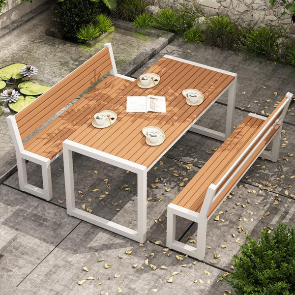 Outdoor plastic wood tables and chairs courtyard balcony garden leisure coffee shop open-air outdoor waterproof sunscreen dining table and chair combination