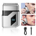 men's electric shaver - digital display, mini reciprocating, magnetic attachment, triple blade head, portable razor