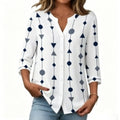 new european and american style women's v-neck printed shirt casual long sleeve t-shirt
