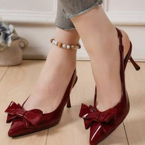 Fashioneasiest for match pointed toe stiletto sandals bows stiletto back strap women's sandals bows leather cross-border
