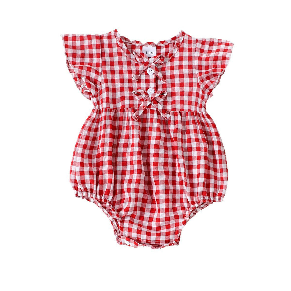 Children's clothing shein cross-border girl suit red plaid flying sleeve one-piece khaki
