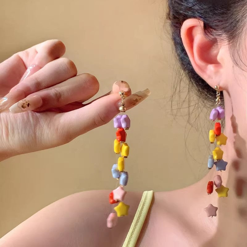 Summer color dopamine star tassel earrings - unique design, sweet style, perfect for vacation