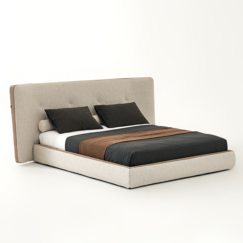 Italian normcore cotton and linen fabric bed designer cream style widescreen bed modern double large apartment house master bedroom bed