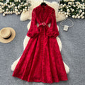 High-end elegance women's dress  new arrivalfrench heavy industry crochet waist single breasted silm lace long skirt