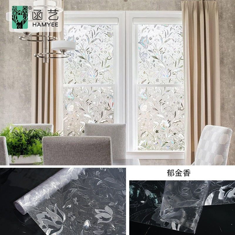 Cross-border  retro begonia flower electrostatic glass sticker PVC glue-free window sticker thickened window grille glass film