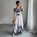 summer  fashion new arrival puff sleeve high waist waist printing women's large swing suspender dress