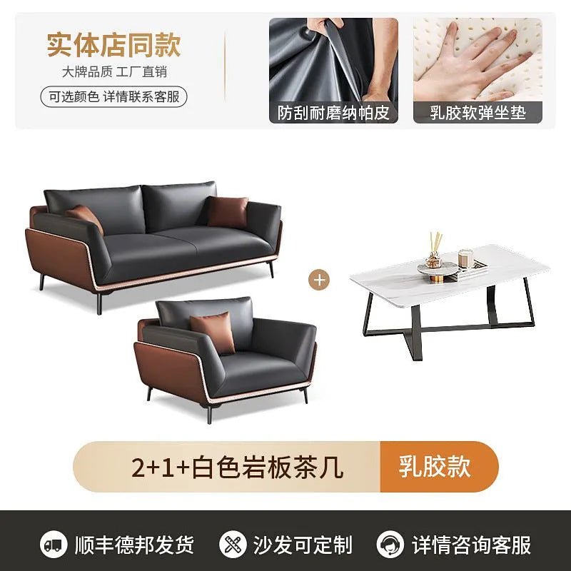 Office reception sofa set - modern minimalist sofa, coffee table, and three-seater suite for business reception areas
