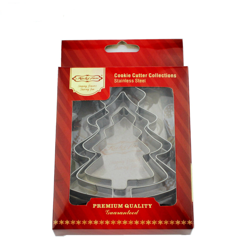 Factory direct wholesale christmas stainless steel cookie cutter set - 3 piece christmas tree & botanical diy baking stencil