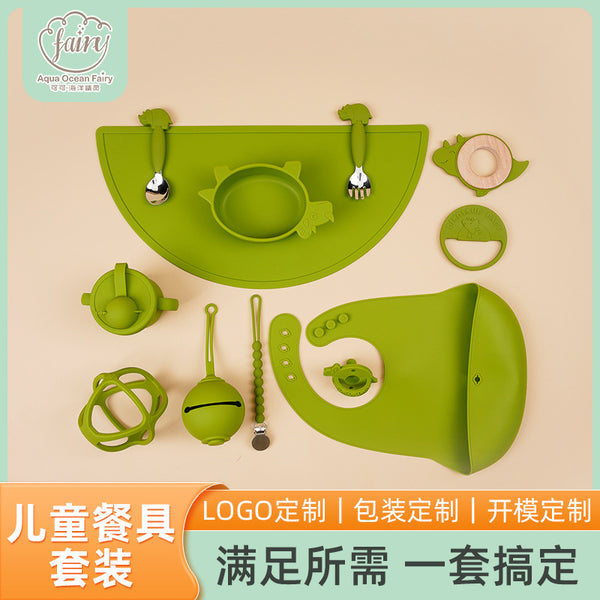 Silicone children's tableware set anti-drop and anti-drop baby food grade silicone tableware set to map custom logo