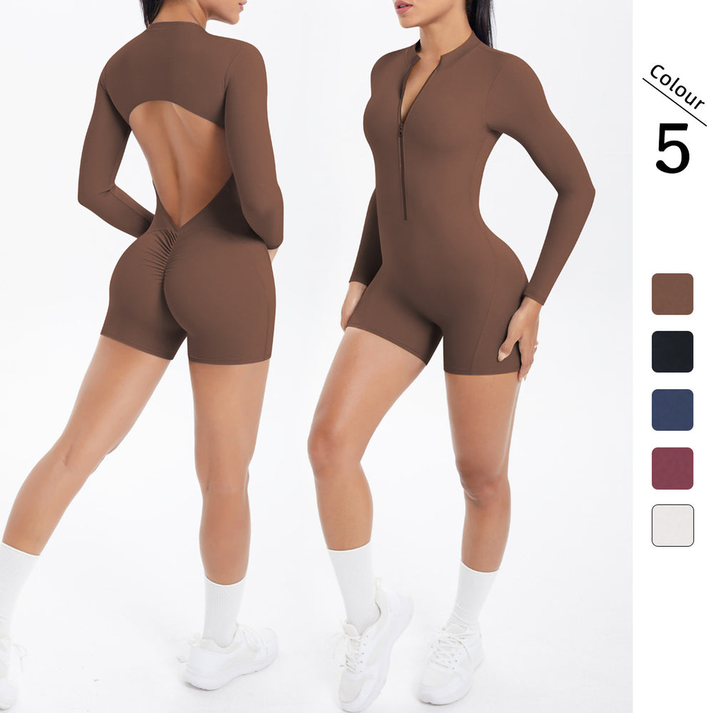 fashioncut out beautiful back half open zipper jumpsuit peach butt sports fitness running jumpsuit women's yoga wear