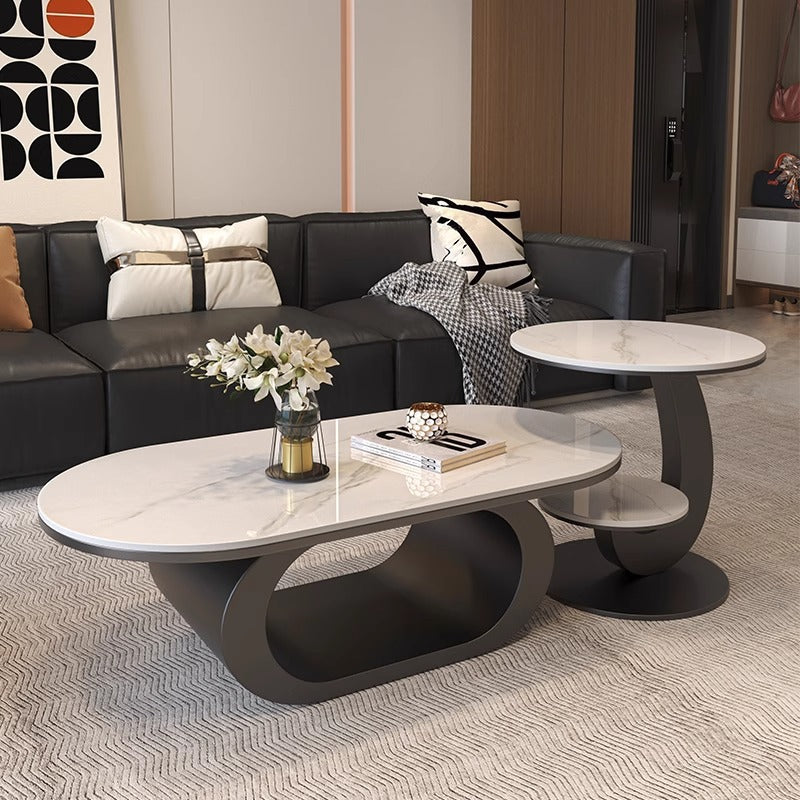 Modern minimalist oval rock slab coffee table - small apartment living room, home use, minimalist tea table, creative irregular shape combination
