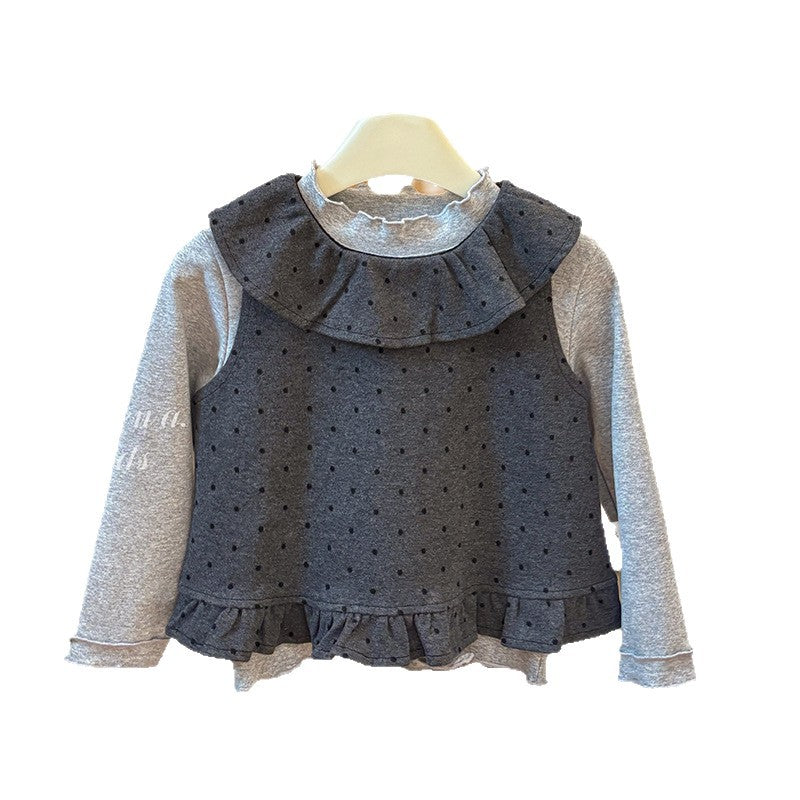 Girls' spring/autumn new korean style polka dot blue outfit - vest, three-piece set - casual, stylish, and fashionable for little girls