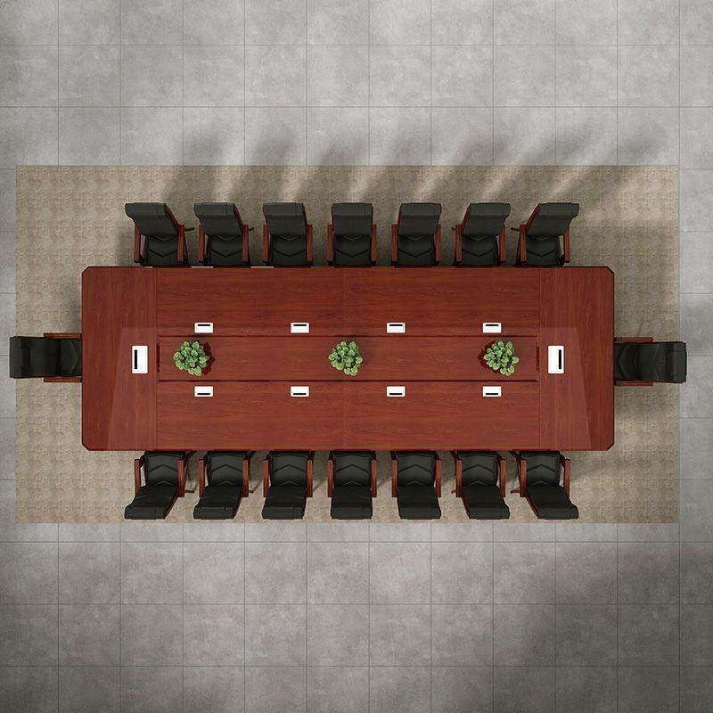 Large conference table long table casual modern office conference room table and chair combination strip paint solid wood leather conference table