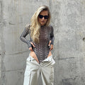 fashionnew arrivalsexylong sleeves tight inner wear trendyletterprinting mesh see-through jumpsuit for women