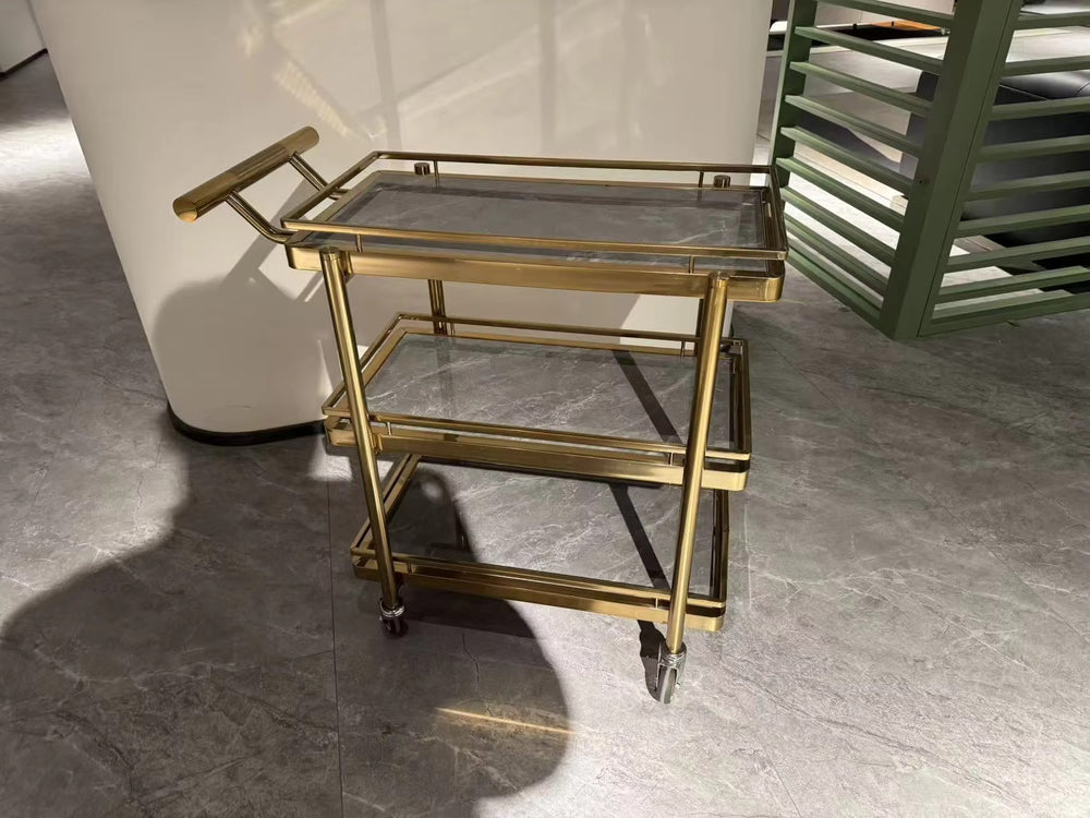 Heavy-duty square tube stainless steel serving cart - 3-tier multifunctional food delivery trolley for hotels - in stock