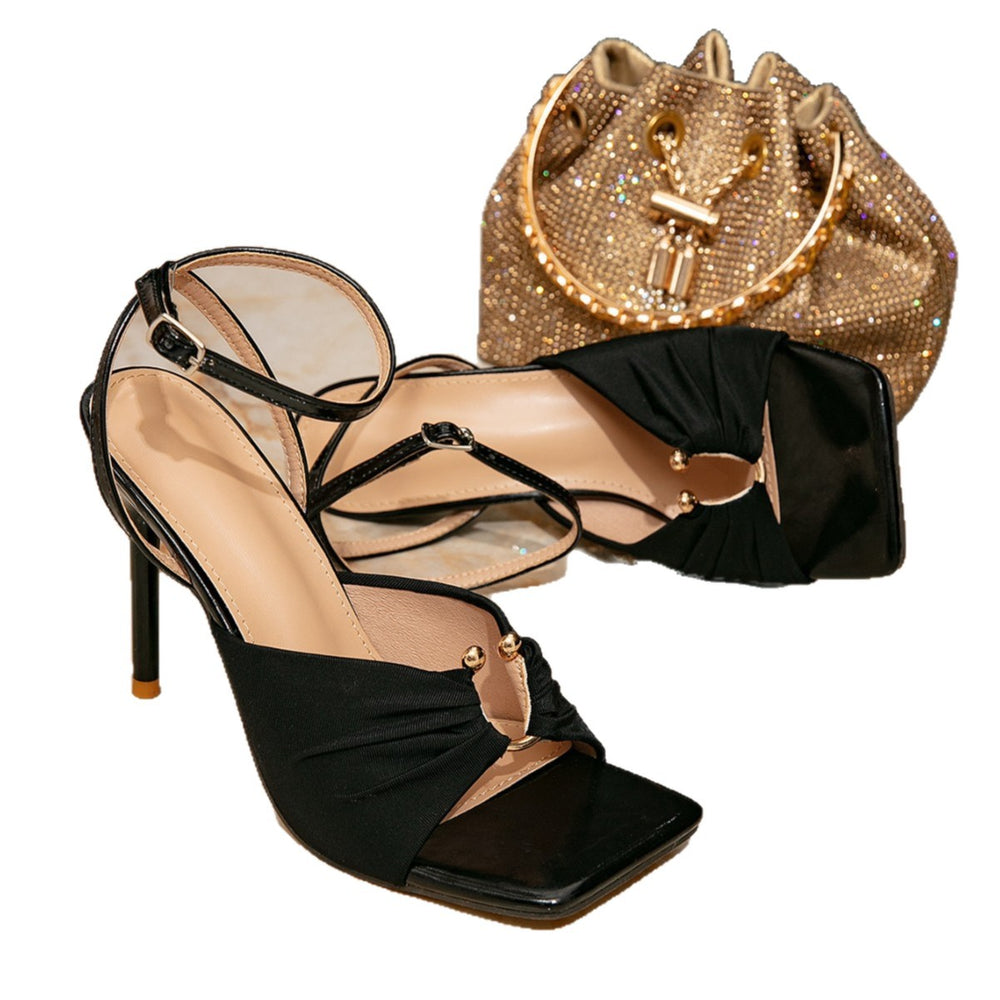 Women's ultra high heel sandals black women's shoes stiletto heel fashion party square toe buckle closure minimalist