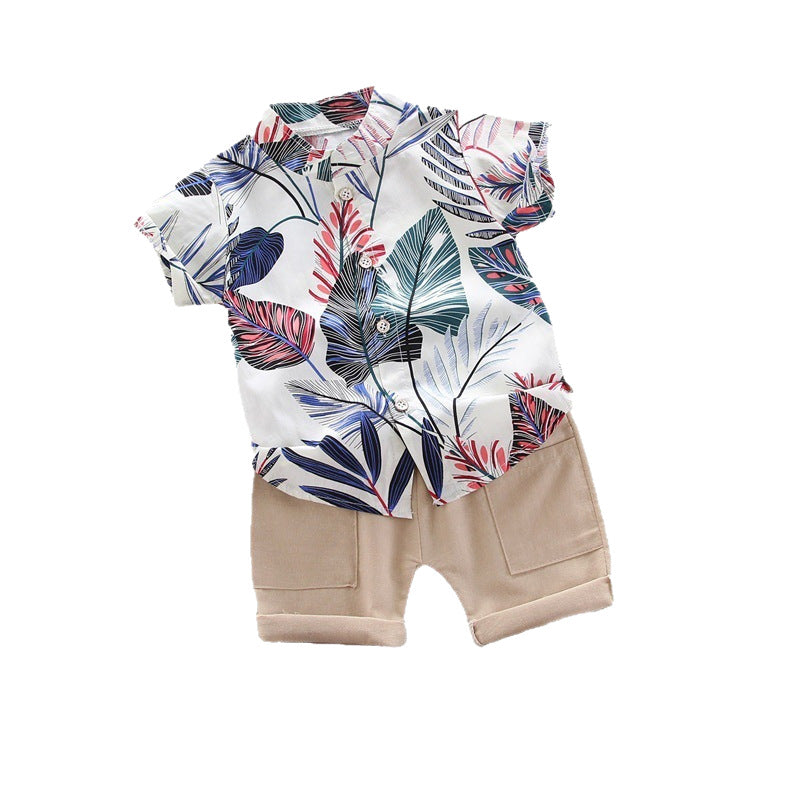 Kids' short-sleeve set: boys' printed shirt, southeast asian style shirt set, children's clothing cross-border wholesale