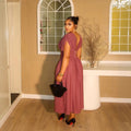 European and american cross-border women's fashion:  autumn new arrival - solid color v-neck ruched flutter sleeve cinched waist long elegant dress