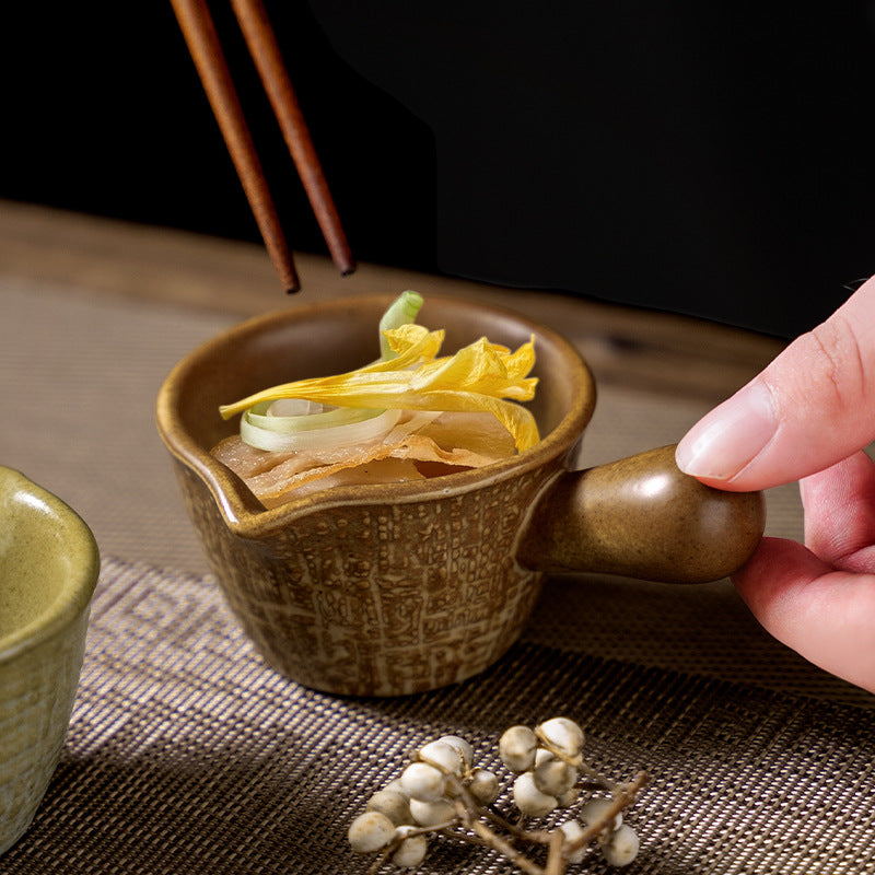 Retro ceramic stylish handle seasoning small milk dish dipping small milk cup sauce steak dessert sauce dessert dish