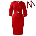 D607 new european and american elegant stretch bodycon round neck ruffle high waist chic bodycon solid color export dress