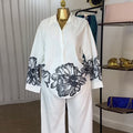 European and american cross-border women's fashion:  autumn new collection - trendy printed oversized long sleeve shirt and wide leg casual pants set