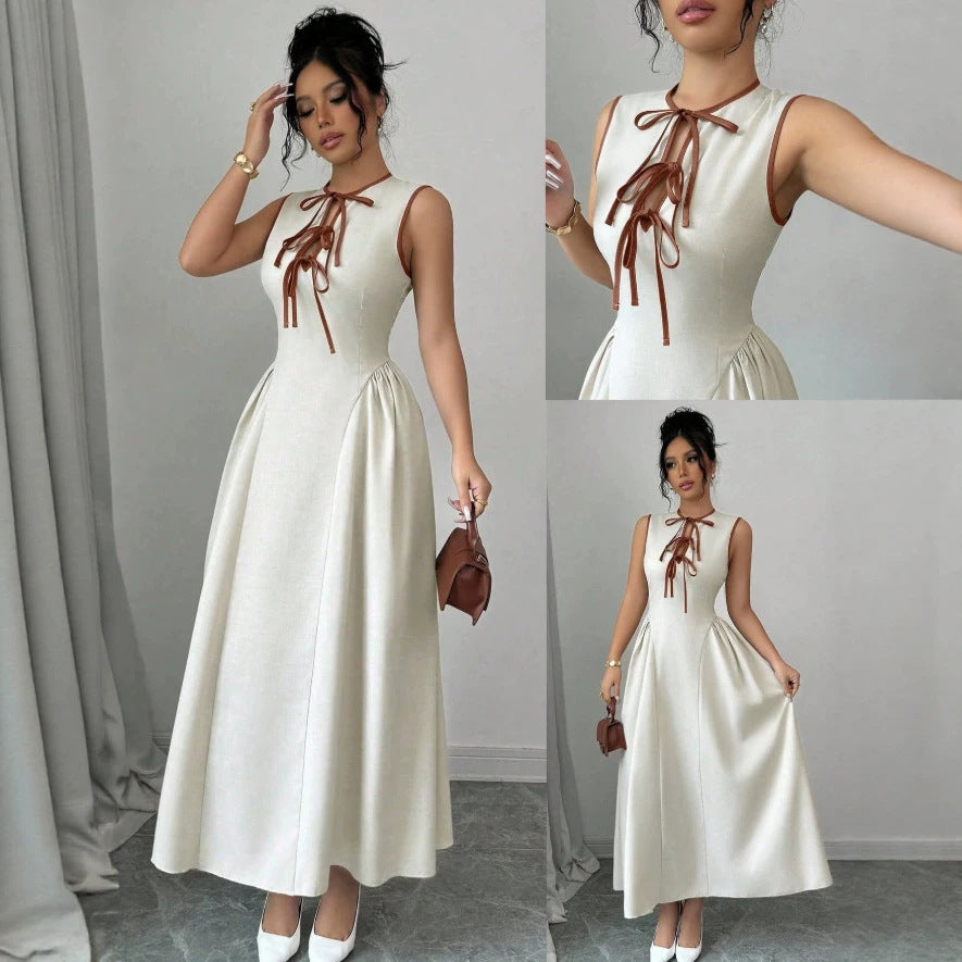 french chic sleeveless tank top women's summer new arrival ruched waist design minimalist versatile maxi dress