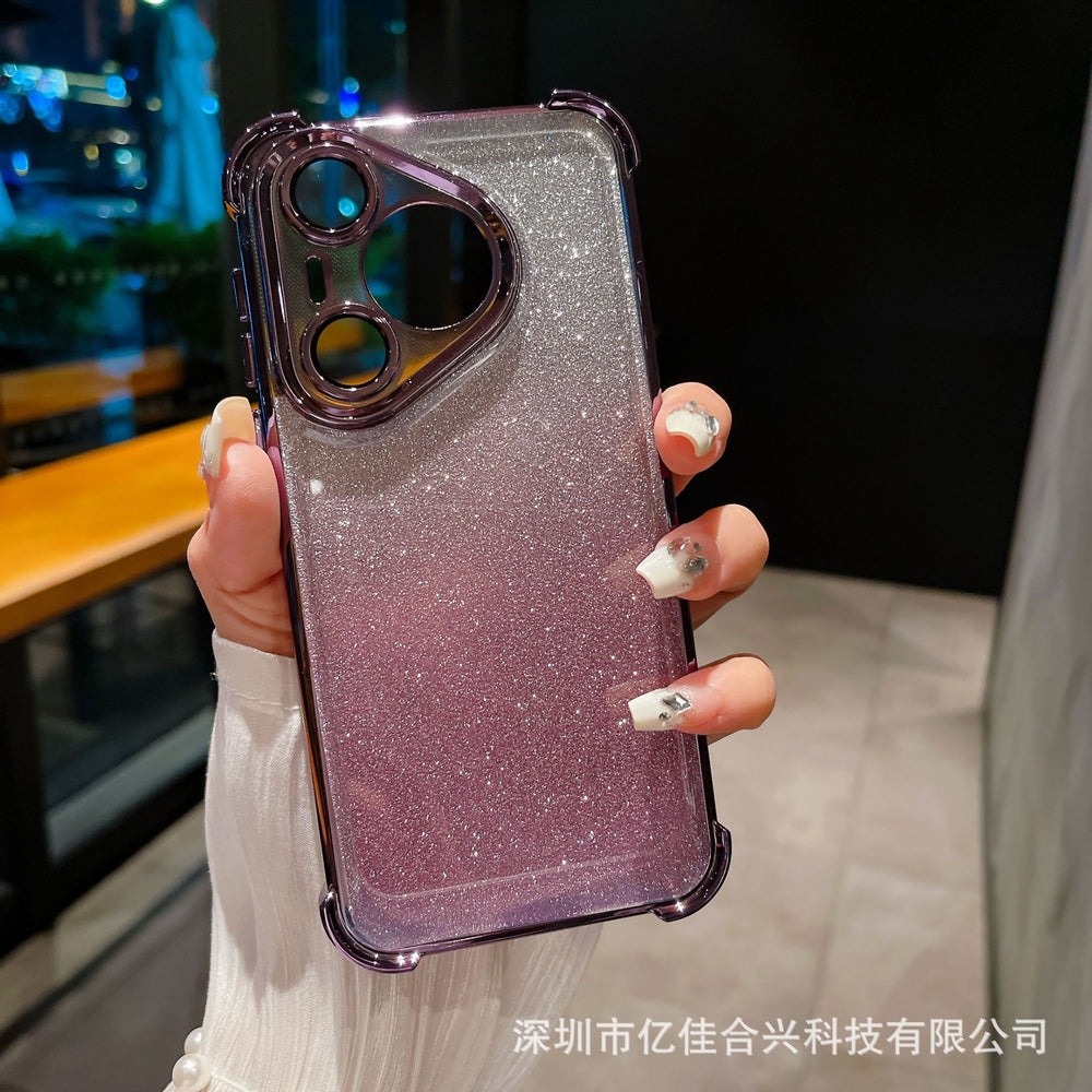 Huawei pura80 electroplated four corners suitable for honor magic8 gradient magnetic shield holder mobile phone case mate70