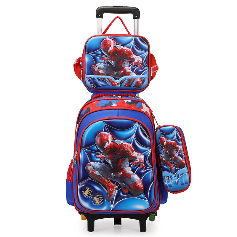 New arrival concave and convex leather primary school student pull rod school bag for grades 3 to 6 kids cartoon three-piece set backpack in stock