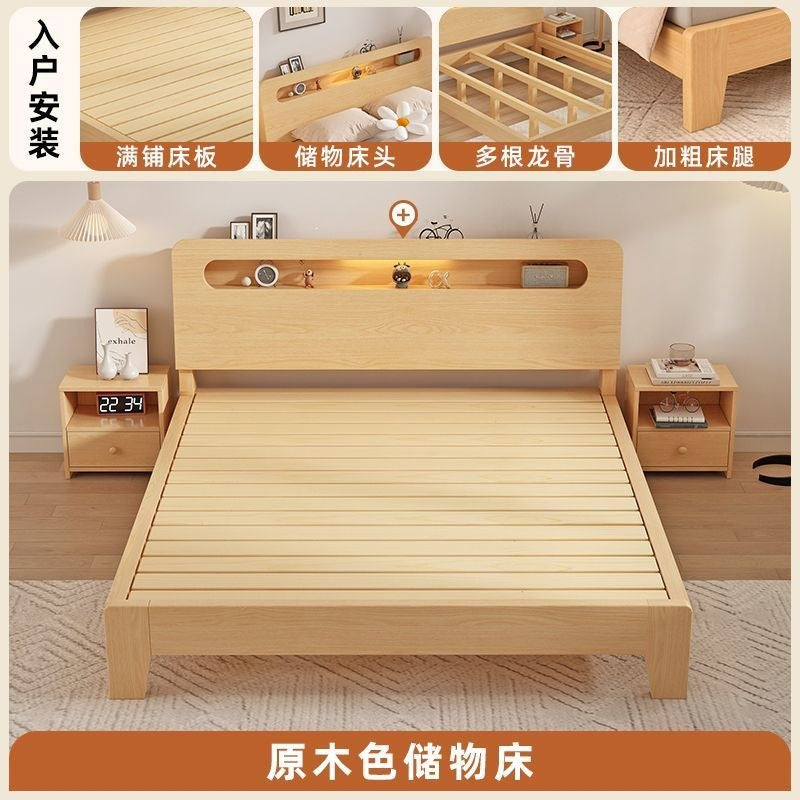 Solid wood bed 1.5m for home 1.8m scandinavian double bed small apartment 1.2m rental room single bed frame bedroom