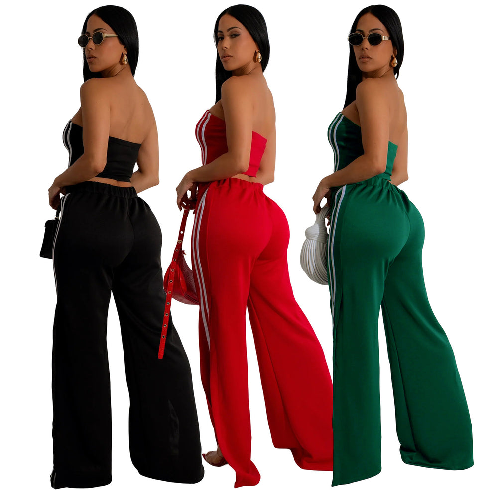 C7056 european and american style summer women's outfit: sexy bandeau top with flowy straight-leg pants - trendy export fashion