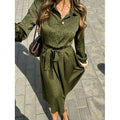 fashioneleganceautumtie back design lapel long sleeves button printing medium longdress women