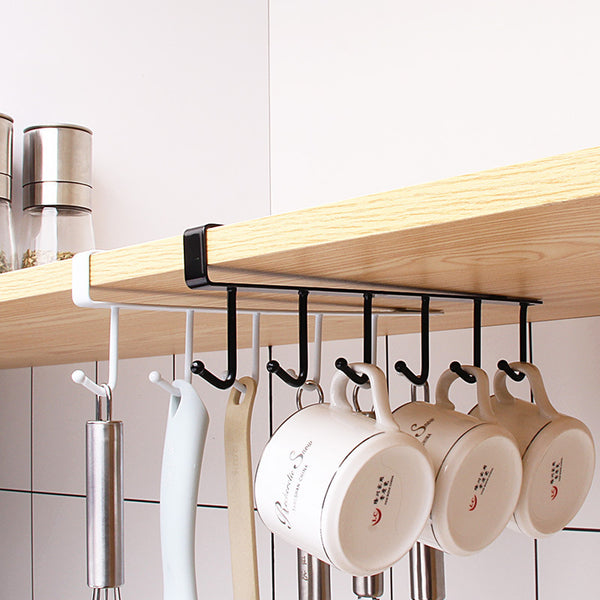 Wrought iron cabinet storage hanger multi-functional hook, wardrobe finishing rack, kitchen water cup non-marking nail-free hook 6 hooks