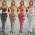 C7196 cross-border   fashion women's sexy camisole banquet dress long skirt set summer