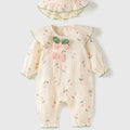 Newborn baby long-sleeve romper: stylish and trendy autumn outfit for baby girls - spring/autumn one-piece jumpsuit with floral print, perfect for outdoor adventures