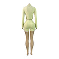 fashionfashion women's silm zipper long sleeves thumb button tops shorts two-piece set sports suit