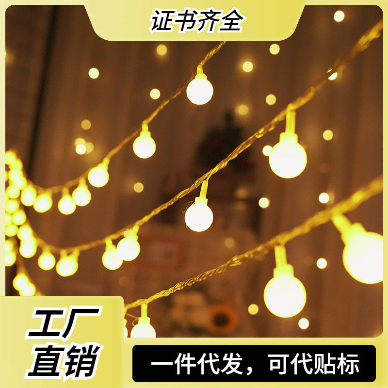 Cross-border led round ball lights camping small white ball lights string wedding festival decorative lights Christmas string lights flashing lights