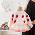 Girls' sweater set : stylish spring/autumn strawberry knit two-piece outfit with tutu skirt