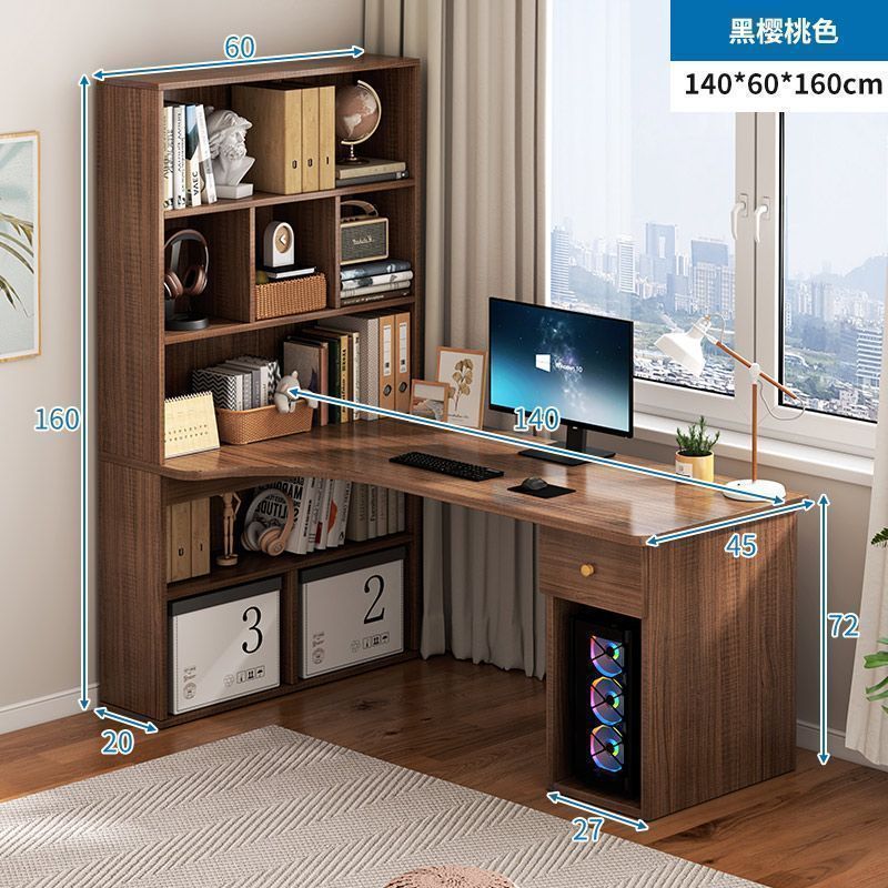 Corner desk bookshelf combo - all-in-one home study desk with drawers for students, high schoolers, and computer use