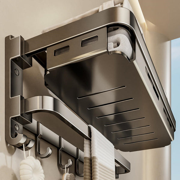 Towel rack No punching toilet Shelf Toilet storage Space aluminum bathroom net basket folding towel rack set