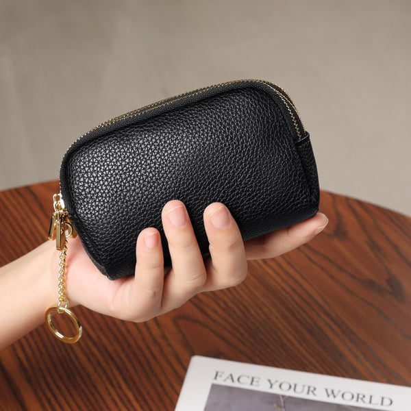European and American wallet soft leather simple and fashionable mini clutch bag three zipper change bag key coin change bag key
